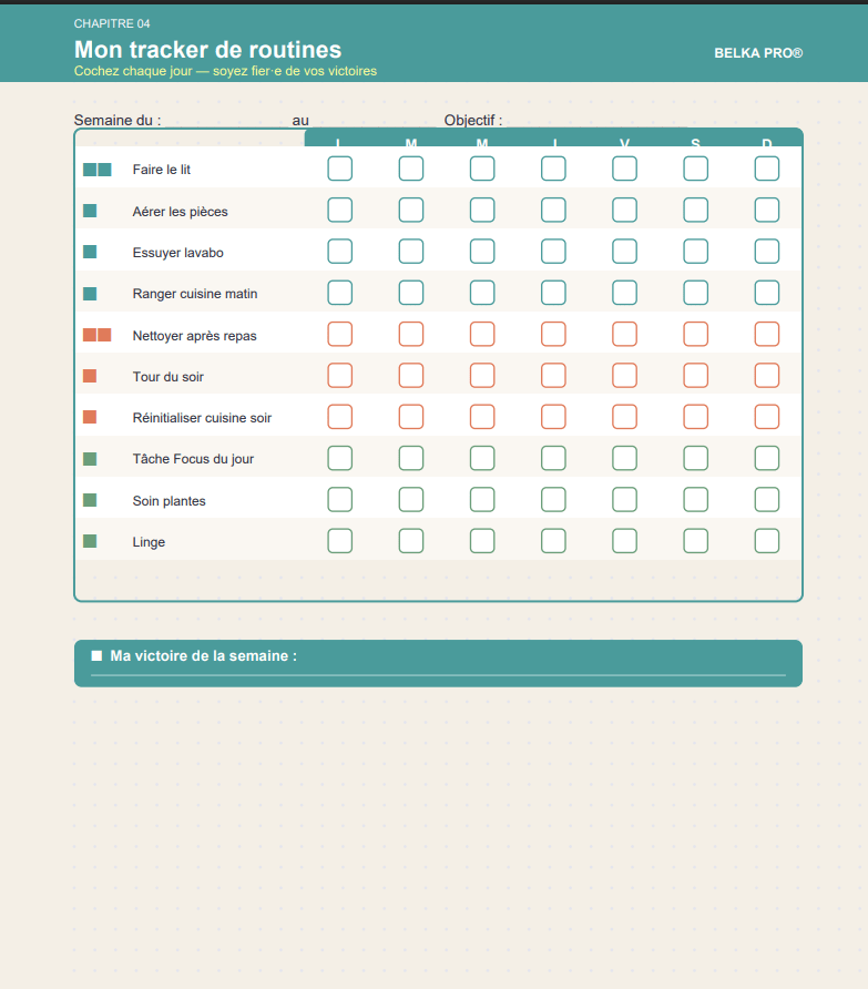Maison propre en 15 min/jour — Planificateur Ménage 60 Pages | Inclut Version TDAH & Cerveau Atypique - Belka Pros®