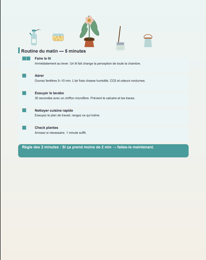 Maison propre en 15 min/jour — Planificateur Ménage 60 Pages | Inclut Version TDAH & Cerveau Atypique - Belka Pros®