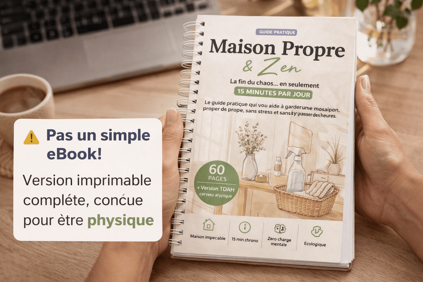 Maison propre en 15 min/jour — Planificateur Ménage 60 Pages | Inclut Version TDAH & Cerveau Atypique - Belka Pros®